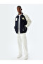 College Jacket Printed Bomber Collar Slim Fit with Pockets Snap Button Detail