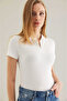 Women's Polo Neck Corded Short Sleeve Blouse - 3