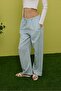 Women's Blue White Striped Adjustable Waist Wide Leg Pants