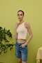 Women's Beige Zero Sleeve Crop Blouse - 3