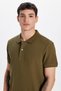 Men's Slim Fit Slim Fit 100% Cotton Khaki Polo Neck T-Shirt - 3