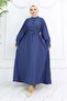 Buttoned Front Tie Dress Navy Blue 2242