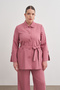 Belted Front Buttoned Woven Cap - 5