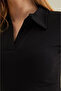 Women's Polo Neck Corded Short Sleeve Blouse - 4