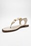 Helen Beige Genuine Leather Flip Flops Gold Buckle Women's Sandals - 3