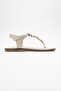 Helen Beige Genuine Leather Flip Flops Gold Buckle Women's Sandals - 5