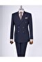 Italian Style Slim Fit Striped Double-Breasted Jacket Pants Suit Navy T9501