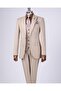 Italian style striped jacket vest pants suit beige T10733 - 4