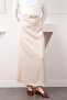 Beige Side Zipper Satin Flared Skirt - 3