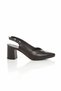 City Black Genuine Leather Stiletto Open Back Thick Heeled Shoes - 4