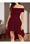 Women's Short Sleeve Madonna Collar Short Front Long Back Imported Crepe Dress - 2