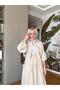Beige Jacket and Skirt Suit with Zipper - 4