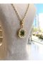 Zircon Stone and Green Baguette Stone Detailed Dorika Chain Medallion Gold Yellow Gold Color Serenay Necklace - 3