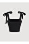 Black Bow Summer Crop Top, Black Bow Gathered Wide Strap Top Blouse, Off Shoulder Crop Top - 6