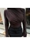 New Season Brown Sandy Gathered Spanish Sleeve Blouse - 3