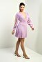 Women's Front Back V Neck Low-Cut Low-Cut Lined Sequin Flared Short Dress - 3
