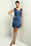 Women's V Neck Draped Lined Slit Short Satin Dress - 2