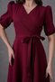 Flexible Atlas Fabric Belted Asymmetrical Cut Midi Length Burgundy Flared Evening Dress Graduation Dress 410 - 8