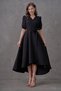 Flexible Atlas Fabric Belted Asymmetric Cut Midi Length Black Flared Evening Dress Graduation Dress 410 - 7