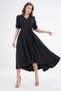 Flexible Atlas Fabric Belt Detailed Asymmetrical Cut Double Breasted Collar Black Midi Dress 410 - 6