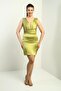 Women's V Neck Draped Lined Slit Short Satin Dress - 2