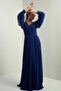 Front and back V-neck draped front, tulle-lined sleeves, wide-size range, long chiffon dress - 2