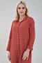 Muslin Natural Fabric Cotton Front Buttoned Long Shirt Dress - Tile - 6