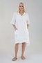 Muslin Robe Windowed Cotton Natural Fabric Long Tunnel Sleeve Dress - White - 2