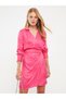 Straight Long Sleeve Women's Satin Shirt Dress