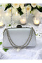 Special Design Gray Color Satin Chain Handle Silver Crystal Stone Handle Women's Evening Dress Bag - 4