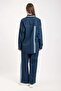 Women's Stripe Detailed Pocket Denim Double Set Dark 8735 - Dark Blue - 8
