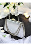 Special Design Gray Color Satin Chain Handle Silver Crystal Stone Handle Women's Evening Dress Bag - 5