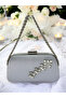 Special Design Gray Color Satin Chain Handle Silver Crystal Stone Handle Women's Evening Dress Bag - 6