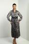 Women Front Half Buttoned Belted Lined Snake Pattern Pleated Midi Satin Dress - 3