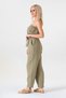 100% Cotton Women's Trousers with Elastic Waist and Ties at the Ankle - Green - 2