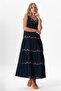 Sleeveless Şile Fabric Spring V-Neck Embroidered Long Summer Dress Navy Blue Lcvt - 5