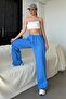 Cobalt Blue Waist Shirred Wide Leg Fabric Trousers Mg1950 - 5