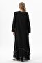 Long Sleeve Şile Fabric Lerzan Oval Collar Embroidered Summer Dress Black Syh - 2
