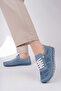Genuine Leather Denim Blue Print Women's Leather Casual Shoes Dp62-8004
