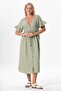 Short Sleeve Gathered Afra Midi Length Summer Muslin Dress Olive Green Zytnysl