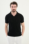 Striped Slim Fit Apaç Collar Men's Knitwear T-Shirt Black - 11534.25Y