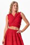 Sleeveless Deren Waist Tie Summer Muslin Blouse Red Krmz