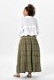 Benan Elastic Waist Long Summer Muslin Skirt Khaki Hk - 7