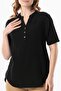Short Sleeve Gülgün V-Neck Muslin Summer Blouse Black Syh - 3