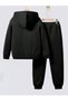 Black Hooded Children's Heart Printed Tracksuit Set Unisex - 2
