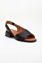 Women's Genuine Leather Casual Low Heel Sandals - Black - 4