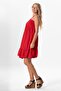 Alanya Halter Neck Short Summer Muslin Dress Red Krmz - 5