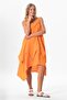 Strappy V-Neck Leyla Asymmetrical Cut Midi Length Muslin Summer Dress Orange Trnc - 5