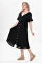 Short Sleeve Gathered Afra Midi Length Summer Muslin Dress Black Black - 5