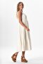 Sleeveless Artemis Oval Collar Star Printed Midi Length Muslin Summer Dress Off-White Krkbyz - 4
